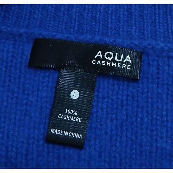 Aqua cashmere womens large 100% cashmere sweater cobalt royal blue gray - Picture 6 of 7